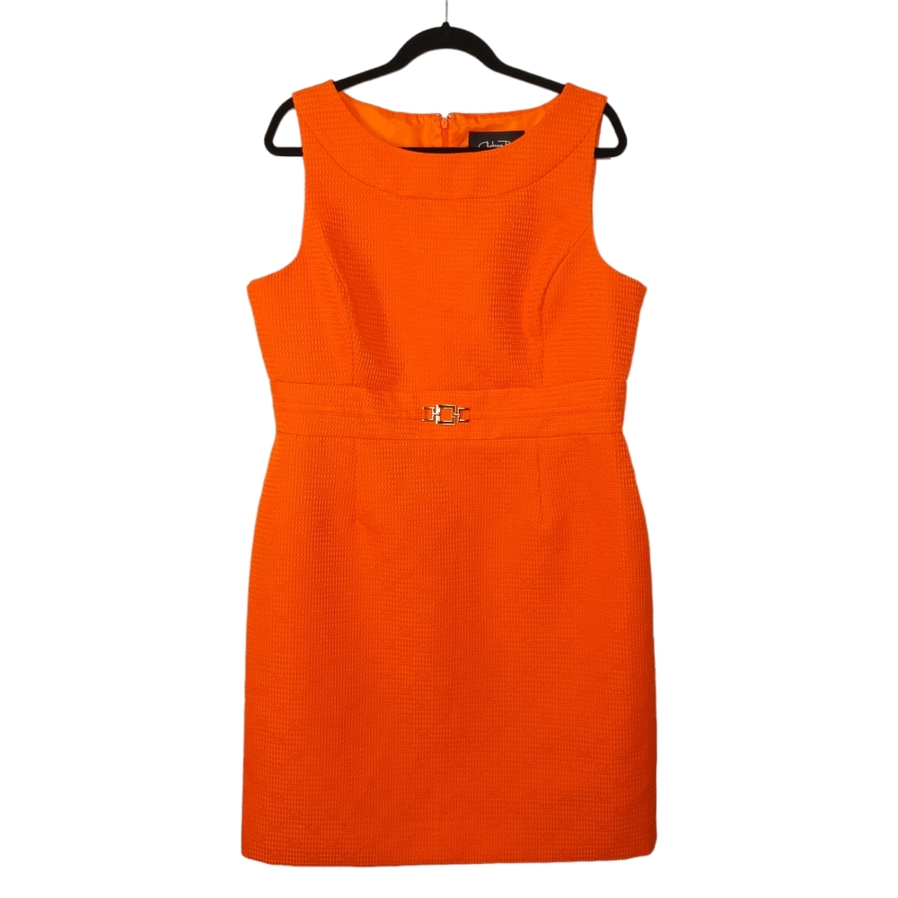 CHELSEA ROSE Vibrant Orange Sleeveless Textured Sheath Dress 16